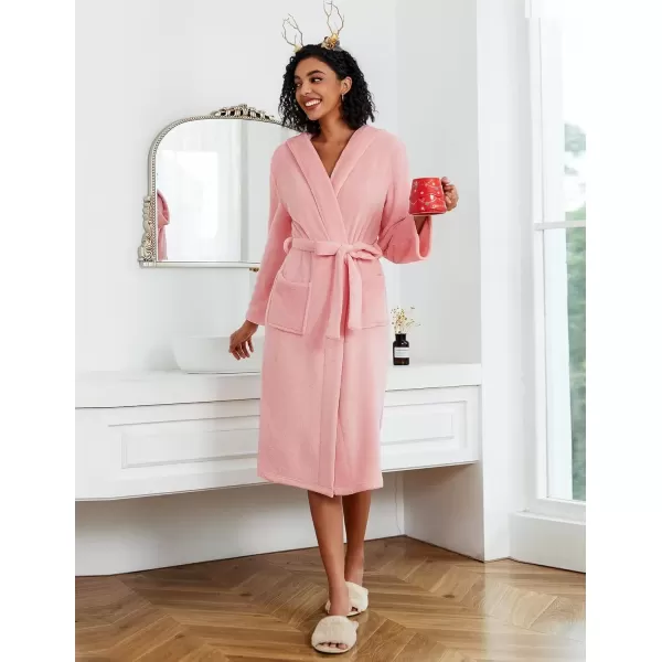 imageEkouaer Plush Robes for Women with Hooded Warm Soft Cozy Long Fleece Bathrobe SXXLLight Pink