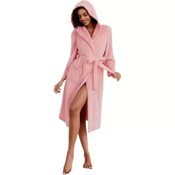 imageEkouaer Plush Robes for Women with Hooded Warm Soft Cozy Long Fleece Bathrobe SXXLLight Pink