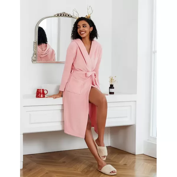 imageEkouaer Plush Robes for Women with Hooded Warm Soft Cozy Long Fleece Bathrobe SXXLLight Pink