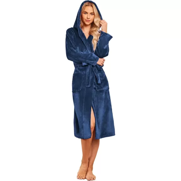 imageEkouaer Plush Robes for Women with Hooded Warm Soft Cozy Long Fleece Bathrobe SXXLNavy Blue