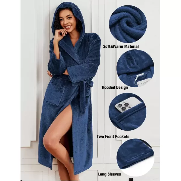 imageEkouaer Plush Robes for Women with Hooded Warm Soft Cozy Long Fleece Bathrobe SXXLNavy Blue