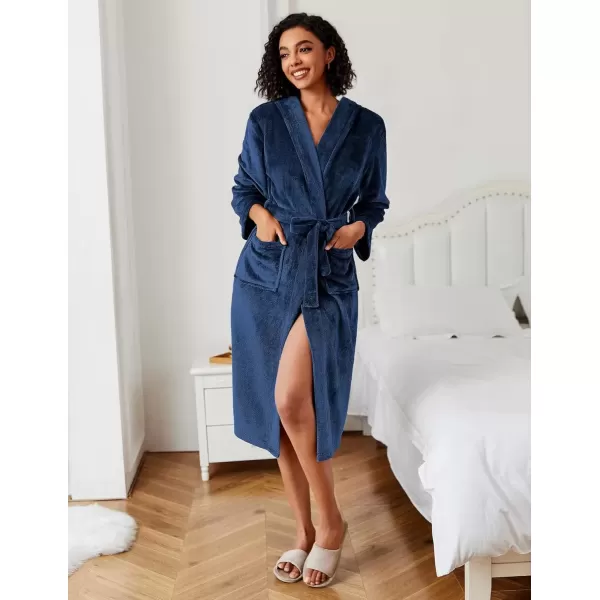 imageEkouaer Plush Robes for Women with Hooded Warm Soft Cozy Long Fleece Bathrobe SXXLNavy Blue