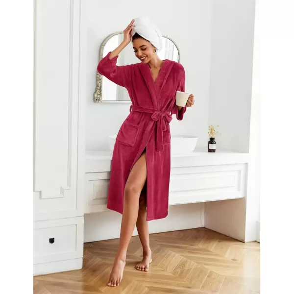 imageEkouaer Plush Robes for Women with Hooded Warm Soft Cozy Long Fleece Bathrobe SXXLWine Red