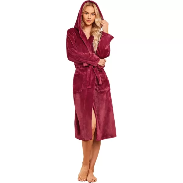 imageEkouaer Plush Robes for Women with Hooded Warm Soft Cozy Long Fleece Bathrobe SXXLWine Red