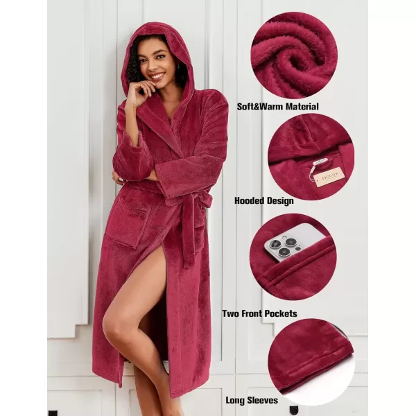 imageEkouaer Plush Robes for Women with Hooded Warm Soft Cozy Long Fleece Bathrobe SXXLWine Red