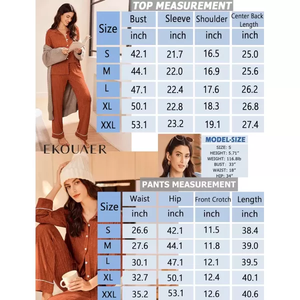 imageEkouaer Womens Pajama Sets Long Sleeve Sleepwear Button Down Loungewear Soft 2 Piece Pj Set with PocketsCaramel