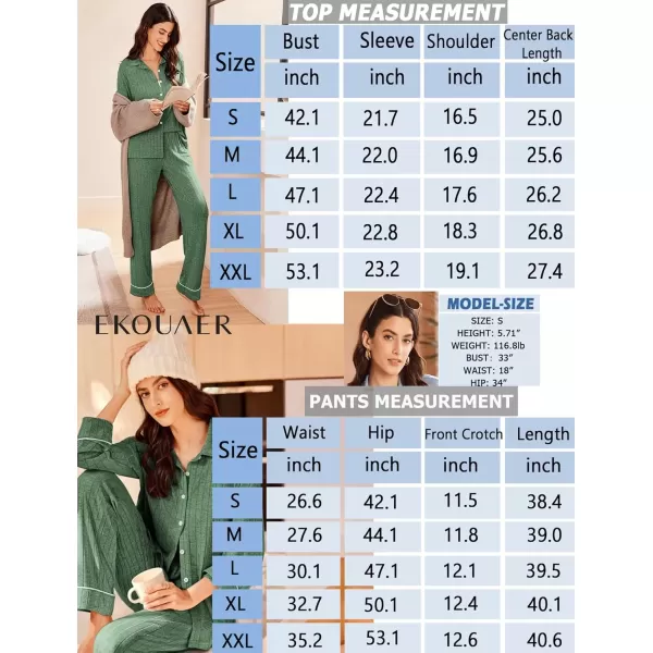 imageEkouaer Womens Pajama Sets Long Sleeve Sleepwear Button Down Loungewear Soft 2 Piece Pj Set with PocketsGreen