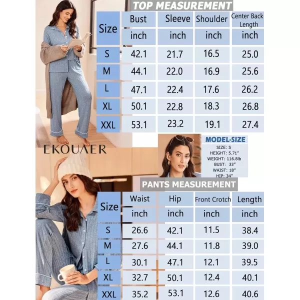 imageEkouaer Womens Pajama Sets Long Sleeve Sleepwear Button Down Loungewear Soft 2 Piece Pj Set with PocketsLight Blue