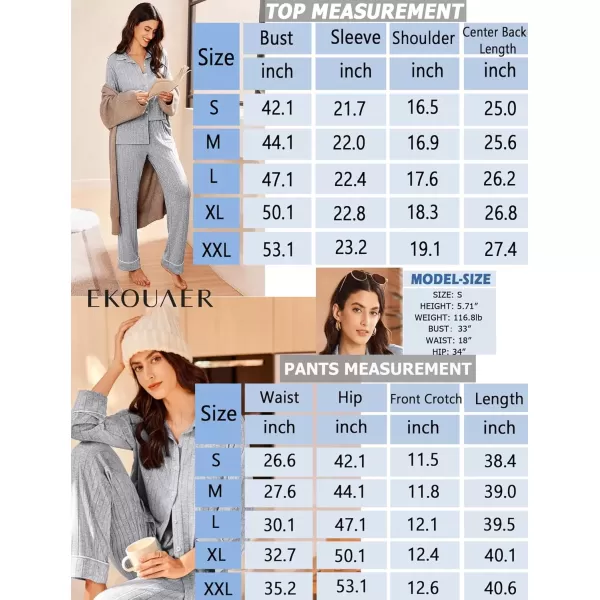 imageEkouaer Womens Pajama Sets Long Sleeve Sleepwear Button Down Loungewear Soft 2 Piece Pj Set with PocketsLight Grey