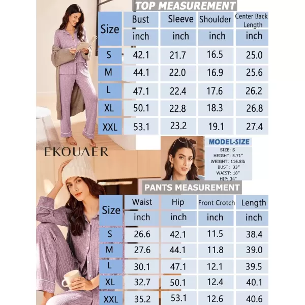 imageEkouaer Womens Pajama Sets Long Sleeve Sleepwear Button Down Loungewear Soft 2 Piece Pj Set with PocketsPink