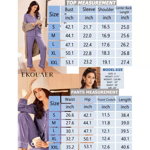 imageEkouaer Womens Pajama Sets Long Sleeve Sleepwear Button Down Loungewear Soft 2 Piece Pj Set with PocketsPurple