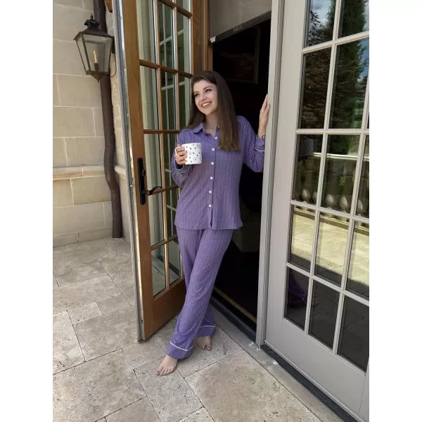 imageEkouaer Womens Pajama Sets Long Sleeve Sleepwear Button Down Loungewear Soft 2 Piece Pj Set with PocketsPurple