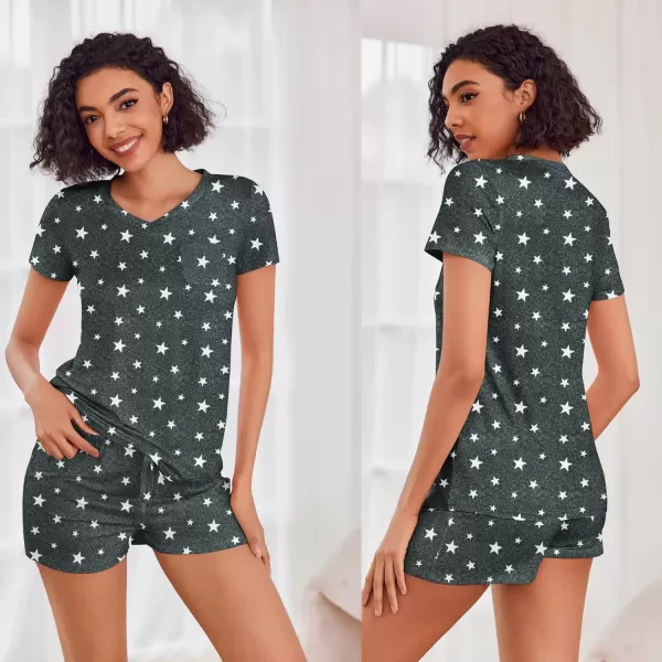 imageEkouaer Womens Pajama Sets Short Sleeve Pajamas for Women Sets Soft Lounge Sets Casual V Neck Sleepwear PJSDark Gray Stars