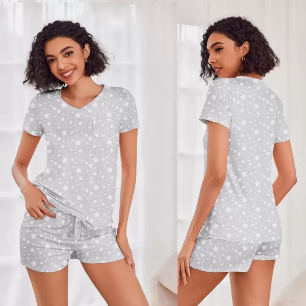 imageEkouaer Womens Pajama Sets Short Sleeve Pajamas for Women Sets Soft Lounge Sets Casual V Neck Sleepwear PJSGray Star