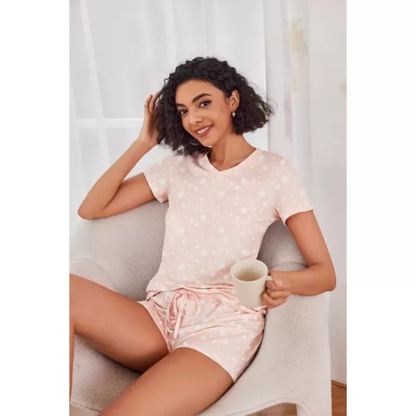 imageEkouaer Womens Pajama Sets Short Sleeve Pajamas for Women Sets Soft Lounge Sets Casual V Neck Sleepwear PJSPink Stars