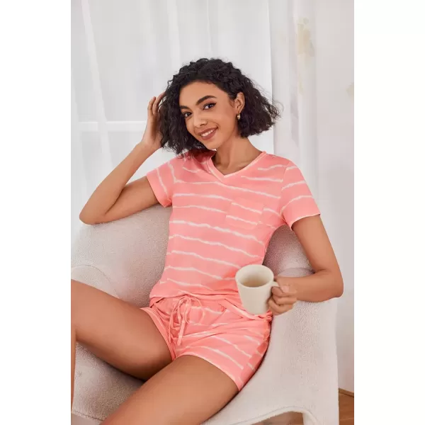 imageEkouaer Womens Pajama Sets Short Sleeve Pajamas for Women Sets Soft Lounge Sets Casual V Neck Sleepwear PJSPink Wavy