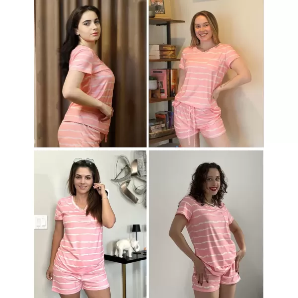 imageEkouaer Womens Pajama Sets Short Sleeve Pajamas for Women Sets Soft Lounge Sets Casual V Neck Sleepwear PJSPink Wavy