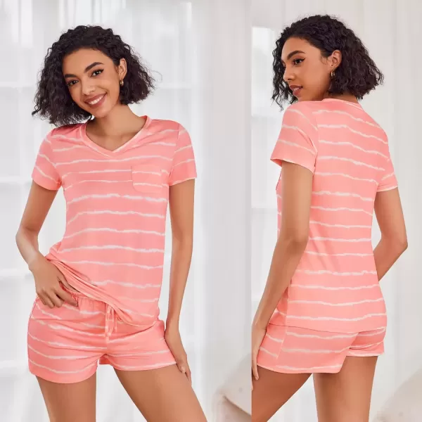 imageEkouaer Womens Pajama Sets Short Sleeve Pajamas for Women Sets Soft Lounge Sets Casual V Neck Sleepwear PJSPink Wavy