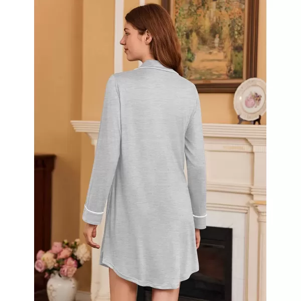 imageEkouaer 2 Pack Nightgowns for Women Long Sleeve Night Shirt Button Down Sleep Shirt VNeck Sleep Dress Pajama SleepwearBlackLight Grey
