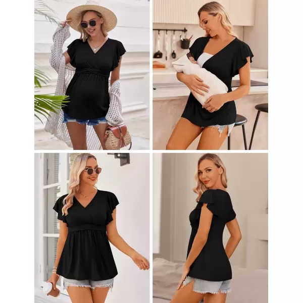 imageEkouaer Maternity Shirts 3 Packs Flying Short Sleeve Nursing Tops Pregnancy ClothesArmy Green  Grey  Black3pcs