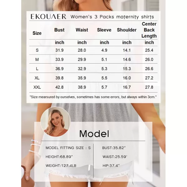 imageEkouaer Maternity Shirts 3 Packs Flying Short Sleeve Nursing Tops Pregnancy ClothesBlackdark Greylight Grey3pcs