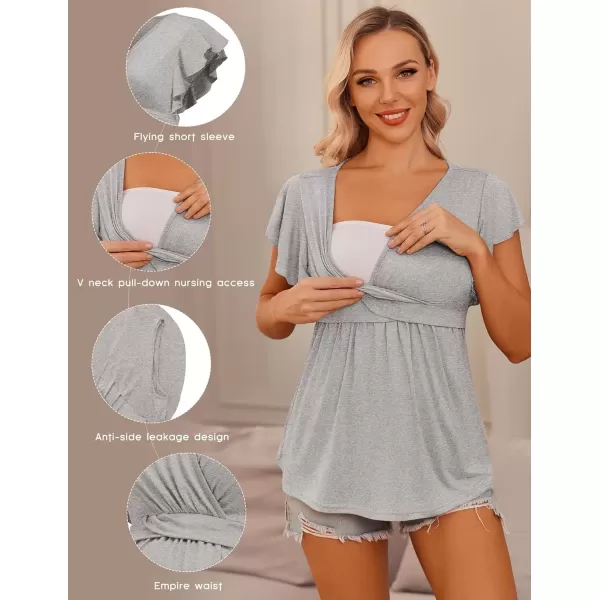 imageEkouaer Maternity Shirts 3 Packs Flying Short Sleeve Nursing Tops Pregnancy ClothesBlackdark Greylight Grey3pcs