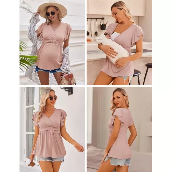 imageEkouaer Maternity Shirts 3 Packs Flying Short Sleeve Nursing Tops Pregnancy ClothesBlackpinkcaramel3pcs