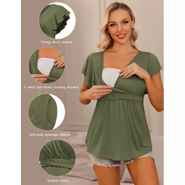 imageEkouaer Maternity Shirts 3 Packs Flying Short Sleeve Nursing Tops Pregnancy ClothesBlue Greenblackarmy Green3pcs