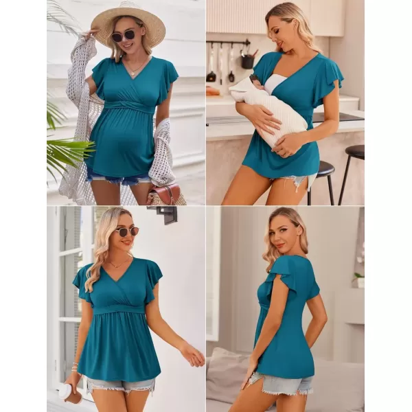 imageEkouaer Maternity Shirts 3 Packs Flying Short Sleeve Nursing Tops Pregnancy ClothesBlue Greenblackarmy Green3pcs