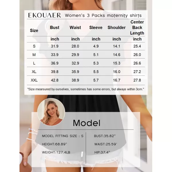 imageEkouaer Maternity Shirts 3 Packs Flying Short Sleeve Nursing Tops Pregnancy ClothesDark Greyblackroyal Blue3pcs