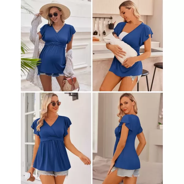 imageEkouaer Maternity Shirts 3 Packs Flying Short Sleeve Nursing Tops Pregnancy ClothesDark Greyblackroyal Blue3pcs