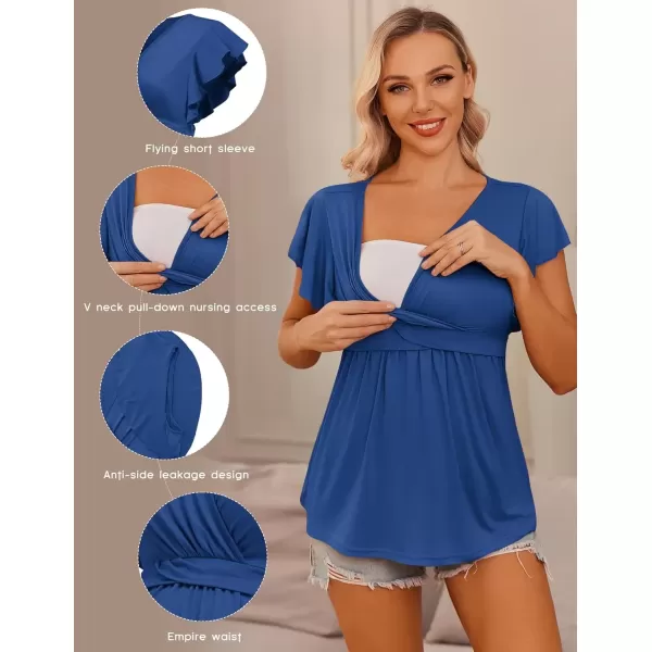imageEkouaer Maternity Shirts 3 Packs Flying Short Sleeve Nursing Tops Pregnancy ClothesDark Greyblackroyal Blue3pcs