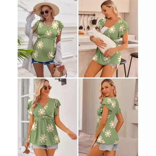 imageEkouaer Maternity Shirts 3 Packs Flying Short Sleeve Nursing Tops Pregnancy ClothesLake Greenblackfloral Green3pcs