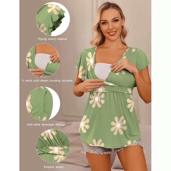 imageEkouaer Maternity Shirts 3 Packs Flying Short Sleeve Nursing Tops Pregnancy ClothesLake Greenblackfloral Green3pcs