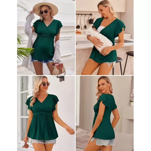 imageEkouaer Maternity Shirts 3 Packs Flying Short Sleeve Nursing Tops Pregnancy ClothesLake Greenblackgrey3pcs