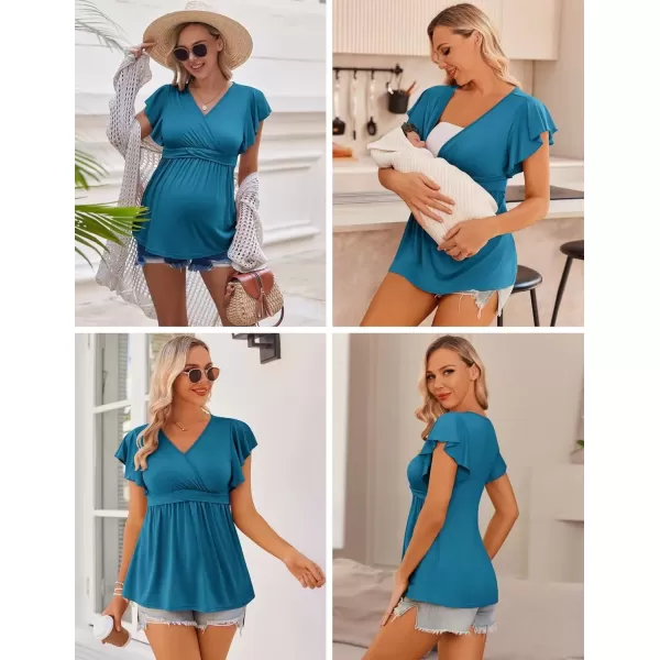 imageEkouaer Maternity Shirts 3 Packs Flying Short Sleeve Nursing Tops Pregnancy ClothesLake Greenblacklake Blue3pcs