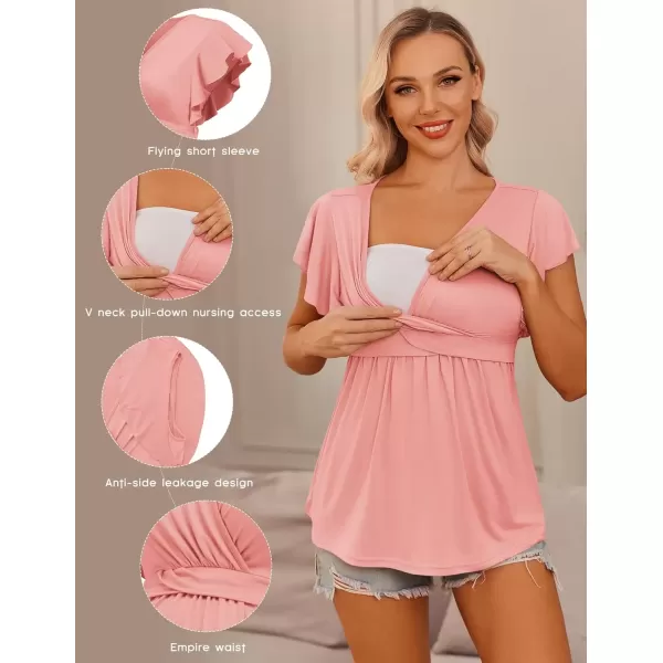 imageEkouaer Maternity Shirts 3 Packs Flying Short Sleeve Nursing Tops Pregnancy ClothesLight Greyblackorange Pink3pcs