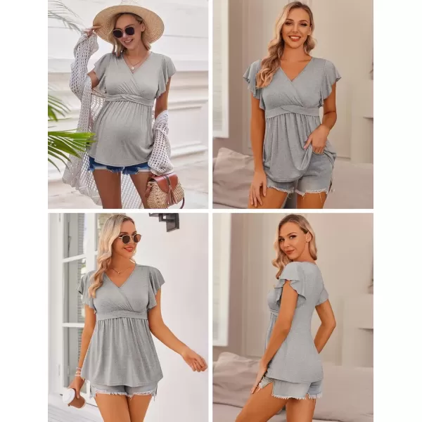 imageEkouaer Maternity Shirts 3 Packs Flying Short Sleeve Nursing Tops Pregnancy ClothesLight Greyblackorange Pink3pcs