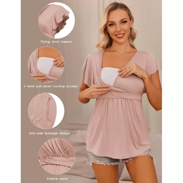 imageEkouaer Maternity Shirts 3 Packs Flying Short Sleeve Nursing Tops Pregnancy ClothesPinkfloral Blacklake Green3pcs