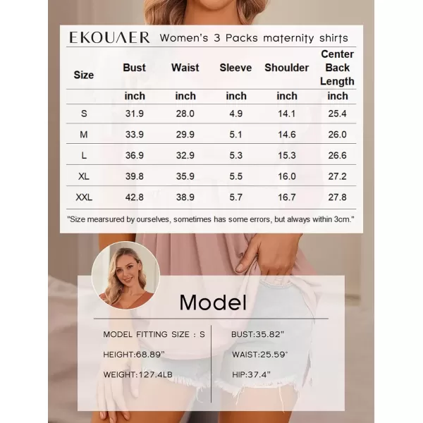 imageEkouaer Maternity Shirts 3 Packs Flying Short Sleeve Nursing Tops Pregnancy ClothesPinkfloral Blacklake Green3pcs