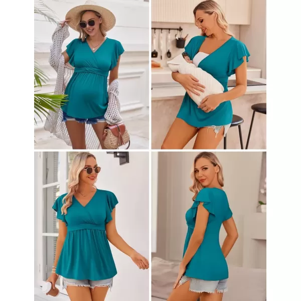 imageEkouaer Maternity Shirts 3 Packs Flying Short Sleeve Nursing Tops Pregnancy ClothesWine Redarmy Greenteal3pcs