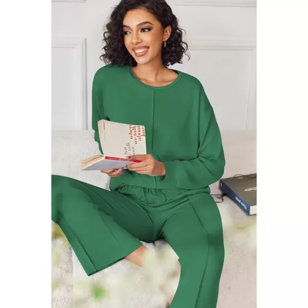 imageEkouaer Pajama Sets for Women 2 Piece Lounge Sets Long Sleeve Sleepwear Top and Pants Cozy Pjs Loungewear with Pockets SXXLDark Green