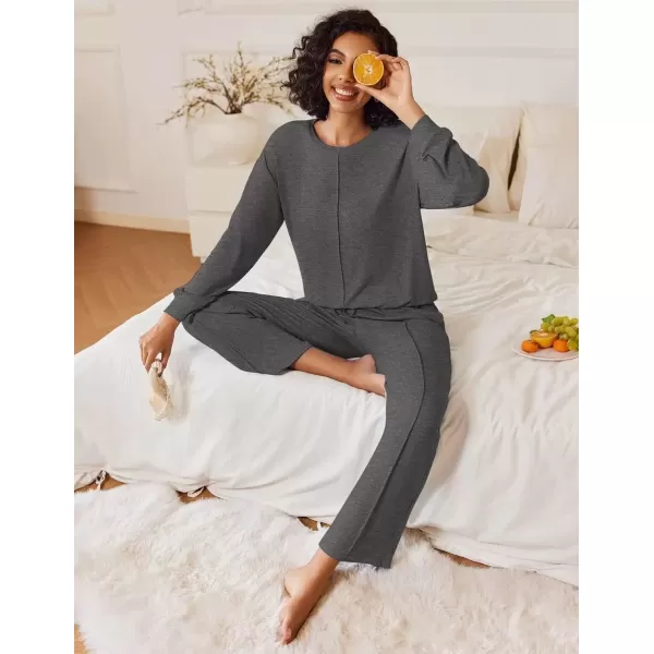 imageEkouaer Pajama Sets for Women 2 Piece Lounge Sets Long Sleeve Sleepwear Top and Pants Cozy Pjs Loungewear with Pockets SXXLDark Grey