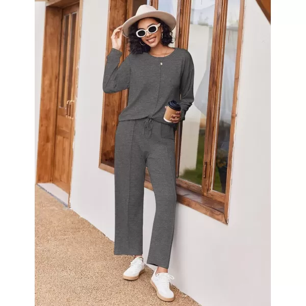 imageEkouaer Pajama Sets for Women 2 Piece Lounge Sets Long Sleeve Sleepwear Top and Pants Cozy Pjs Loungewear with Pockets SXXLDark Grey