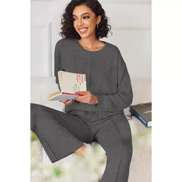 imageEkouaer Pajama Sets for Women 2 Piece Lounge Sets Long Sleeve Sleepwear Top and Pants Cozy Pjs Loungewear with Pockets SXXLDark Grey