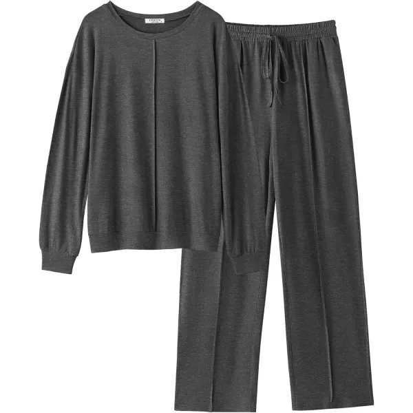 imageEkouaer Pajama Sets for Women 2 Piece Lounge Sets Long Sleeve Sleepwear Top and Pants Cozy Pjs Loungewear with Pockets SXXLDark Grey