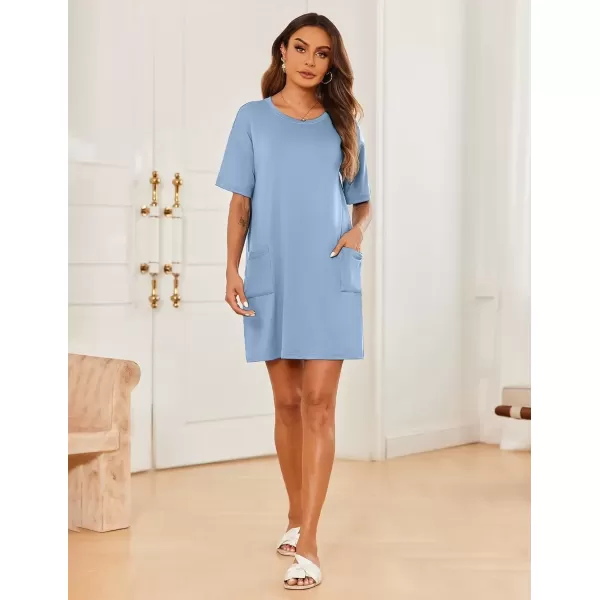 imageEkouaer Sleep Shirts for Women Nightgown Short Sleeves T shirt Night Dress Round Neck Womans Nightgown with Pocket SXXLBaby Blue