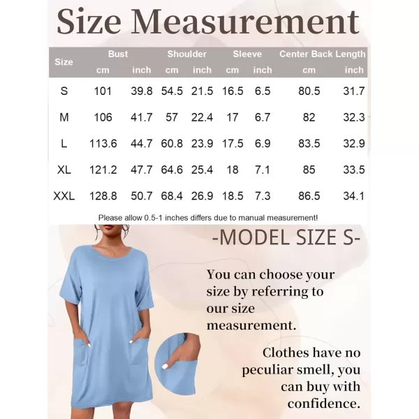 imageEkouaer Sleep Shirts for Women Nightgown Short Sleeves T shirt Night Dress Round Neck Womans Nightgown with Pocket SXXLBaby Blue