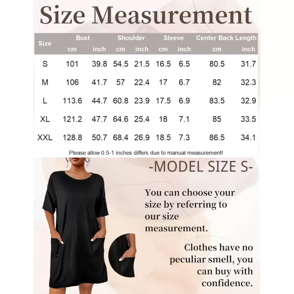 imageEkouaer Sleep Shirts for Women Nightgown Short Sleeves T shirt Night Dress Round Neck Womans Nightgown with Pocket SXXLBlack