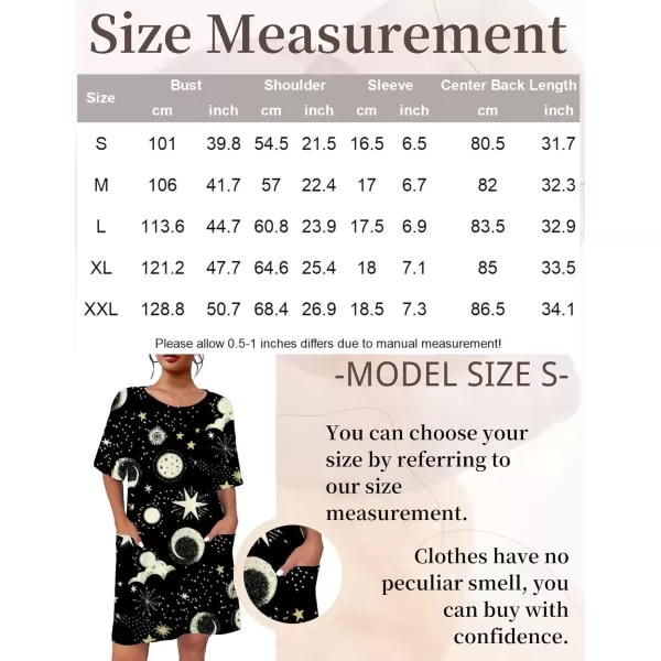 imageEkouaer Sleep Shirts for Women Nightgown Short Sleeves T shirt Night Dress Round Neck Womans Nightgown with Pocket SXXLBlack Moon Star